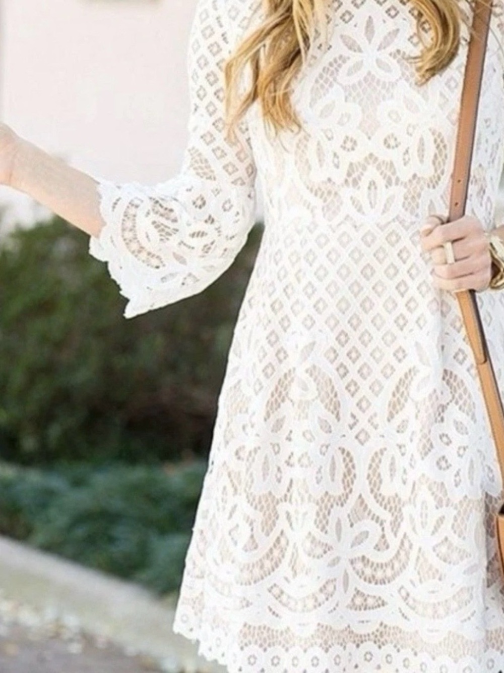Eliza J White Lace Long Sleeve A-Line Dress